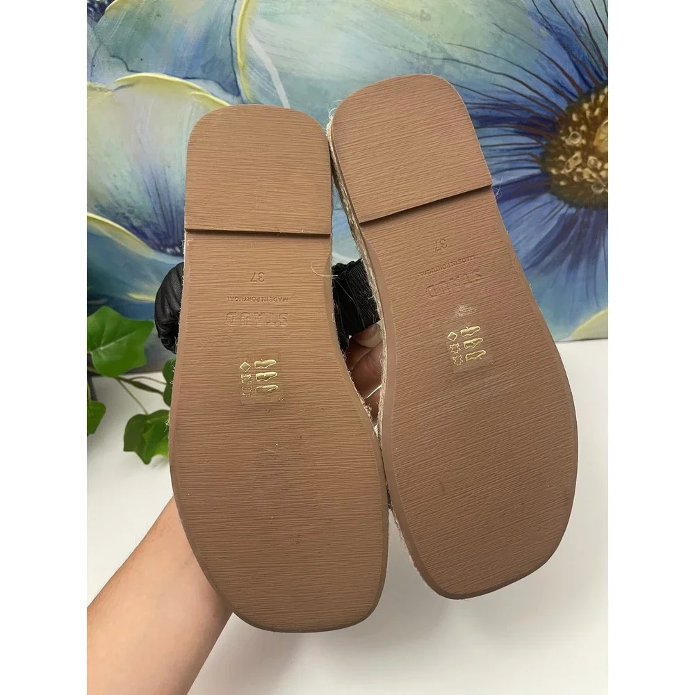 STAUD Maya Leather Ruched Double Strap Espadrille Platform Sandals Sz‎ 37 / US 7